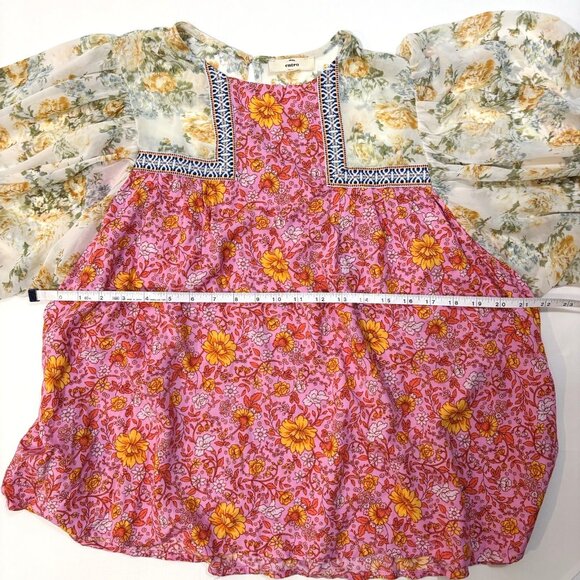 Entro Bright Floral Mixed Print Embroidered Blouse - Size Small - Picture 6 of 6